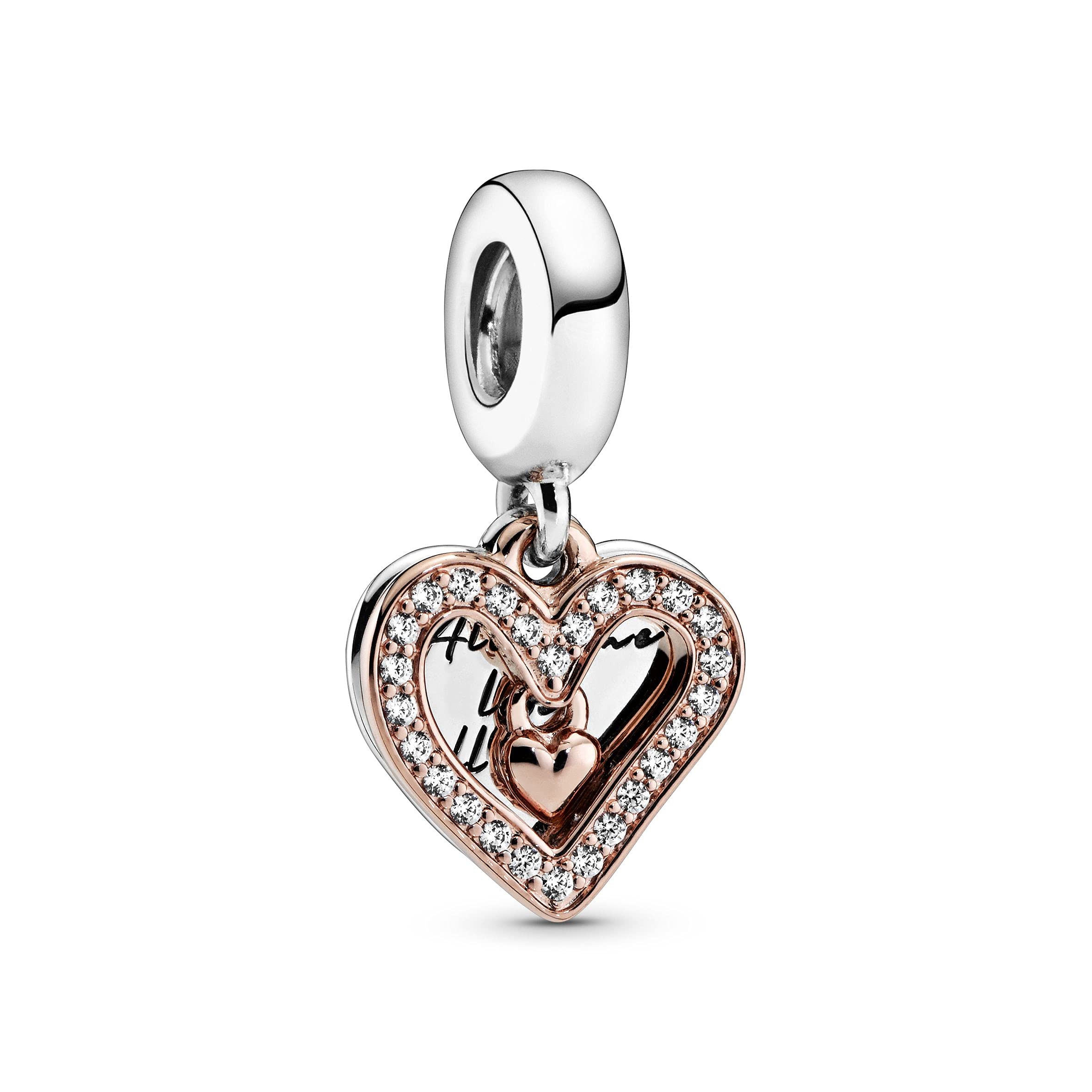 Pandora Moments Women's 14k Rose Gold-Plated and Sterling Silver Sparkling Freehand Heart Dangle Charm for Bracelet, No Box