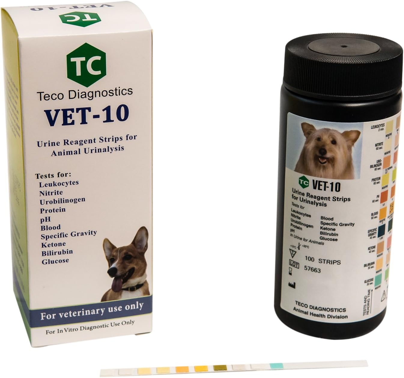 TC Vet10, 10 Parameter Urine Test Strips (100) Veterinary Professional