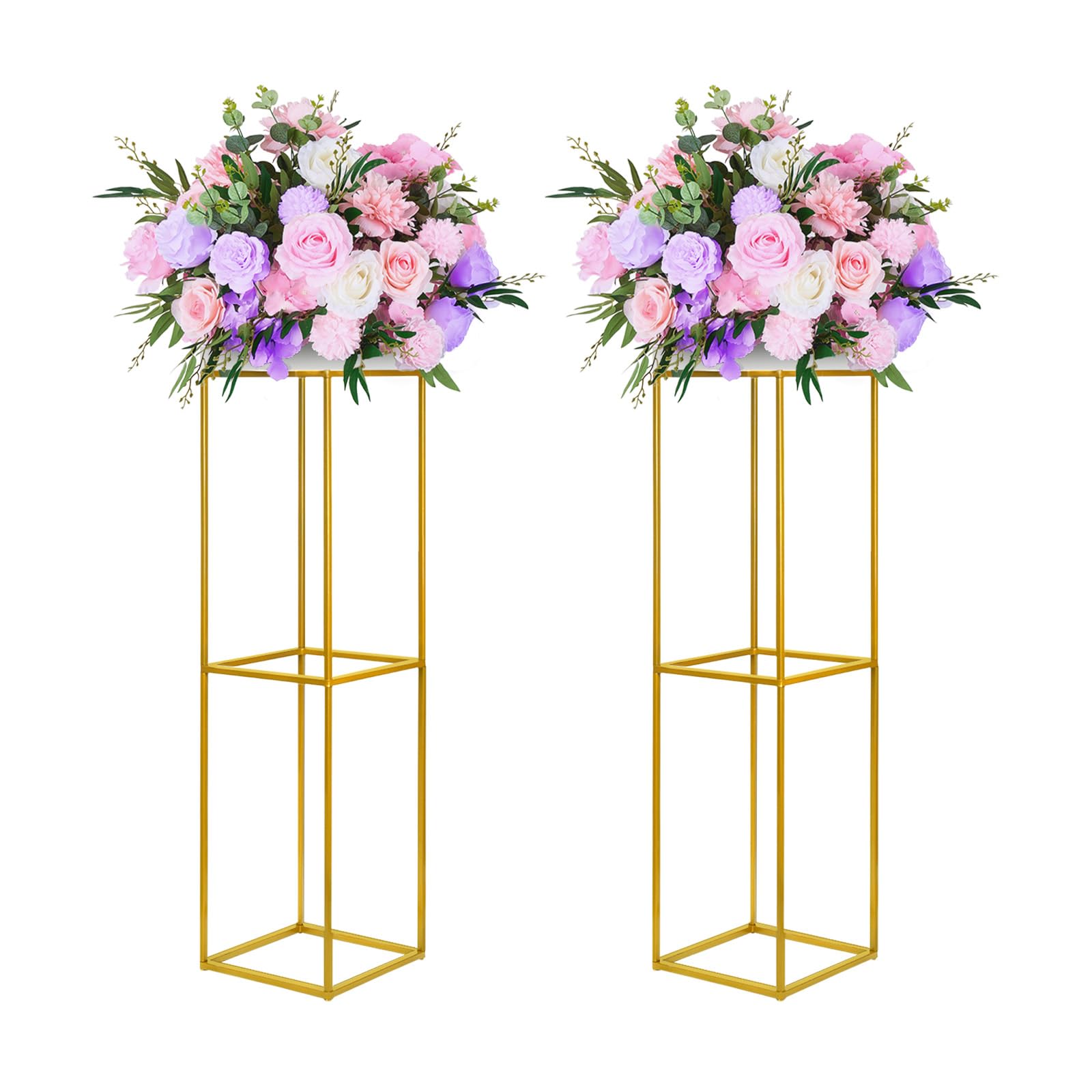 YALLOVE 2 Pack Gold Flower Stand, 80cm Tall Vase Column Stand, Wedding Centerpiece Vase, Metal Flower Display Rack for Home Party Wedding Events Decorations