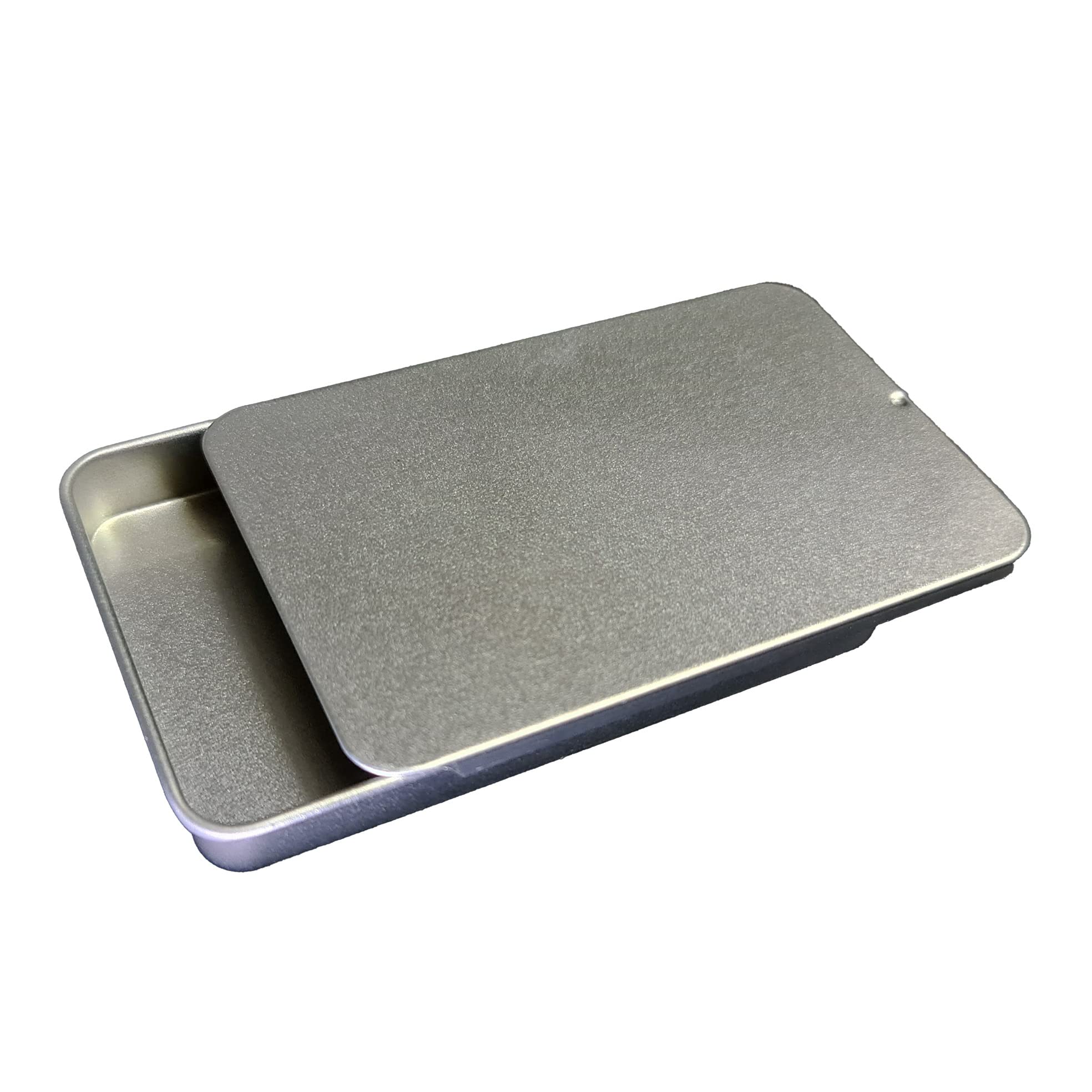 SHC Web 50ml Rectangular Tin with Sliding Lid - Gift Card Box - Slim Travel Container for Sweets/Lip Balm/Pills/Medication/Cosmetics - Silver Box