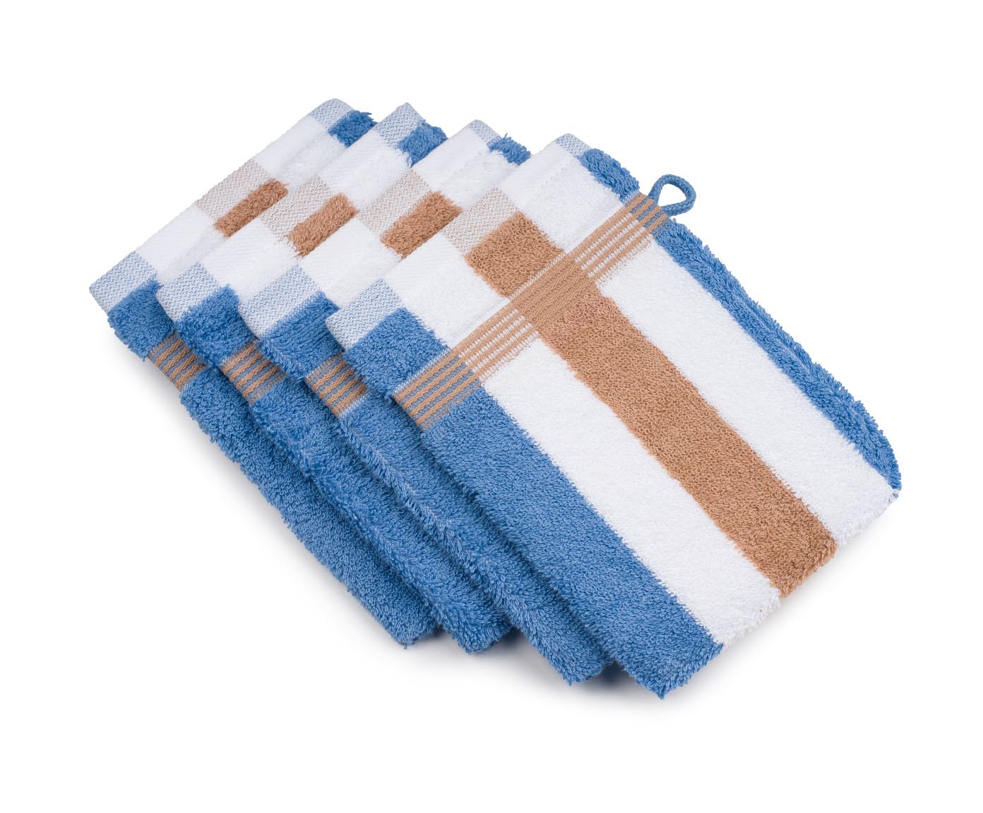 Gözze - New York Bath/Shower Glove/Mitt, Set of 4, Striped, Soft and Absorbent, 100% Cotton, 17 x 24 cm - Maroon/White/Fjord
