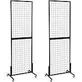 OUDUCK 2 Packs 2' x 6' Grid Wall Panels Standing Wire Grid, Display Rack with T-Base Wheels Freestanding Gridwall Panel Tower