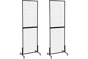 OUDUCK 2 Packs 1.8' x 5.7' Grid Wall Panels Standing Wire Grid, Display Rack with T-Base Wheels Freestanding Gridwall Panel Tower for Shows, Black