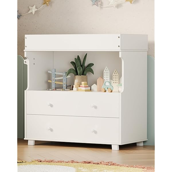 Wooden Baby Changing Table With Laundry Hamper - 3 Drawer Diaper Changing Station Dresser