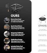 ZENO Square Fire Pit 3 in 1 BBQ Grill Patio Heater Mesh Lid Log Poker view 2