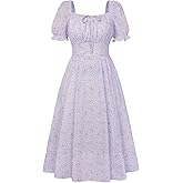 Belle Poque Floral Dress for Women 2026 Spring Summer Sundress Vintage Cottagecore Short Sleeve Midi Dress with Pockets