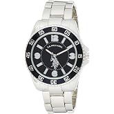 U.S. Polo Assn. Men's Analog Stainless Steel Watch with Black Dial and Rotating Bezel &ndash; Sleek Design, Adjustable Band, and Water-Resistant &ndash; Fits Wrists 5.5" to 8"