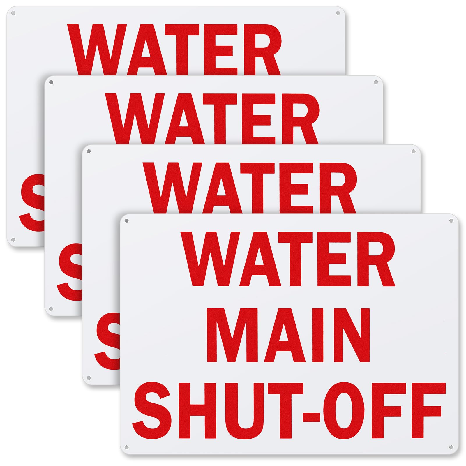 Blushtier 4 Pcs Water Main Shut Off Sign 10x14 Plastic - Indoor/Outdoor Safety Warning Notice