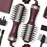 Travel Dual Voltage Hair Dryer Brush 4-in-1 Portable Mini Hot Air Blow Dryer Straightener & Curler Brush, Automático Doble Voltaje Cepillo Secador De Cabello 110~240V US/EU/UK -Blackcurrant Rose Gold
