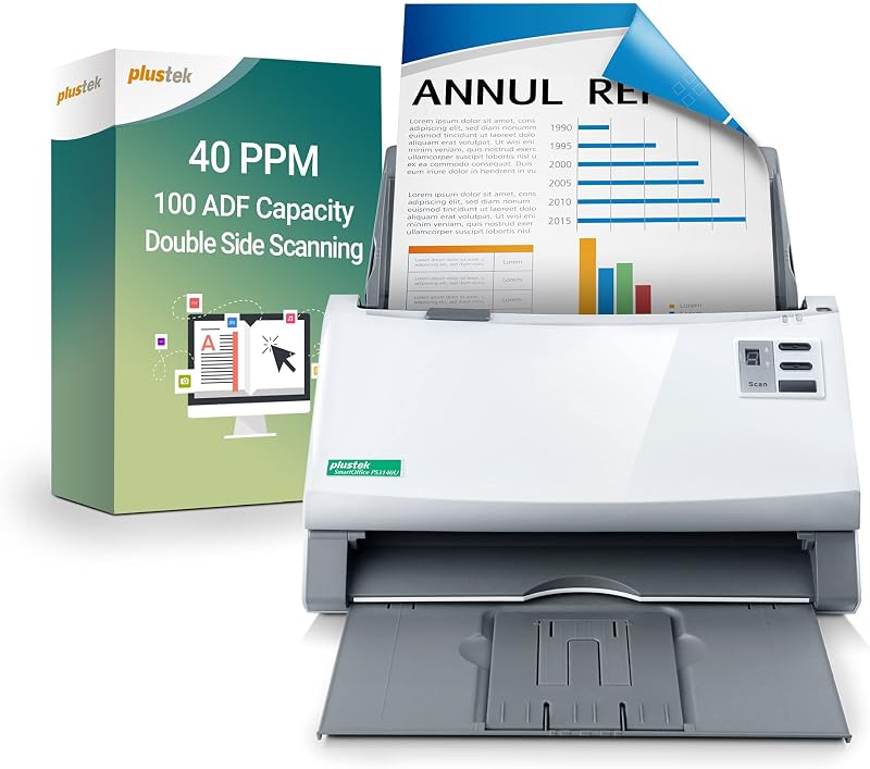 Plustek PS3140U Duplex Document Scanner PC Mac Twain OCR 40ppm 100 Sheet ADF