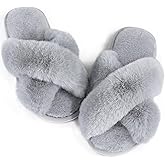 Ankis Womens Fuzzy Slippers Memory Foam Cross Band Cozy House Slippers Plush Home Fluffy Furry Slippers Open Toe Cute Soft Ladies Indoor Outdoor Slipper Slides Wedding Bride Shoes Gifts