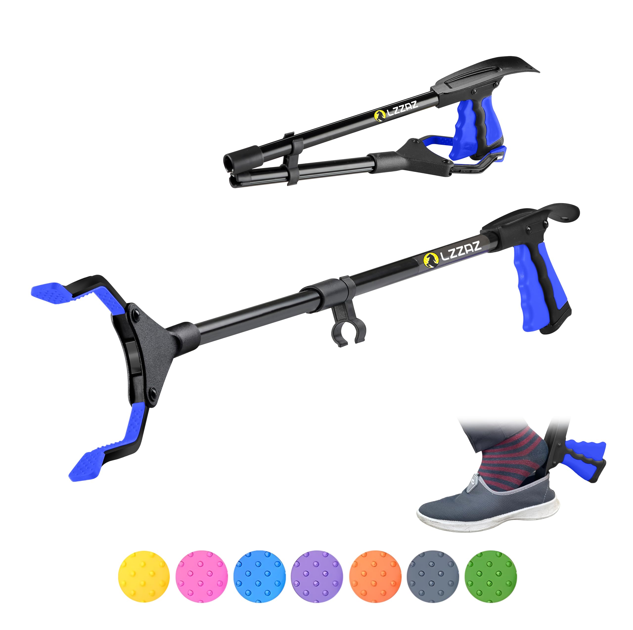 LZZAZ 32" Premium Litter Picker with Shoehorn, Versatile Reacher Grabber Stick for Disabled aids, Ideal for Mobility Aids, Helping Hand Grabber & Litter Pickers for Adults (32" Blue)