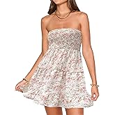 Tube Top Dress for Women Summer Solid Strapless Mini Dresses, Off The Shoudle Ruffle Beach Dress