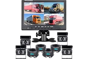 Hodozzy 9 inch Backup Camera Monitor System Hard Wired 4 Split Screen Monitor with Four Waterproof IR Night Vision Rear/Front