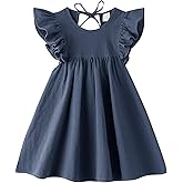 Dutebare Toddler Baby Girl Dress Cotton Linen Ruffle Halter Sleeveless Dresses Kids Summer Sundress