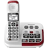 Panasonic Cordless Phone, 1 Handset Amplified Wireless Phone with Slow Talk, 40dB Volume Boost, 100dB Loud Visual Ringer, Hearing Aid Compatibility, Large Screen &amp; Backlit Keypad - KX-TGM420W (White)