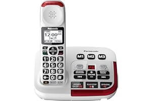 Panasonic Cordless Phone, 1 Handset Amplified Wireless Phone with Slow Talk, 40dB Volume Boost, 100dB Loud Visual Ringer, Hearing Aid Compatibility, Large Screen & Backlit Keypad - KX-TGM420W (White)