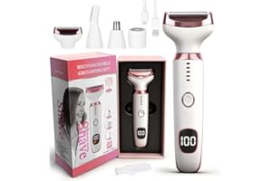 Beanify Wet & Dry Electric Razorfor Women Men,4 in 1 Rechargeable Led Display Electric Shaver and Facial Hair Remover,Painless Ladies Body Razors for Nose Face Body Leg Bikini Arm Hair