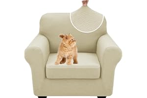 XINEAGE New 2 Pieces Chair Covers with Arms Super Stretch Chair Slipcover for Living Room Pet Dog Universal Slip Cover Anti Slip Armchair Furniture Protector (Light Beige), 31"-46"(1 Cushion)