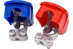 Brass Heavy Duty Quick Release Top Post Battery Terminal Clamps, Ampper Quick Disconnect Battery Terminal Ends with Red and B