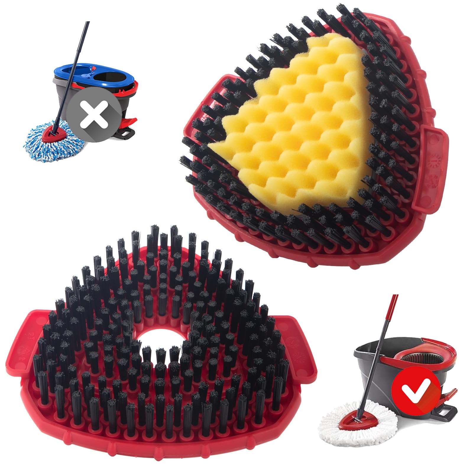 Photo 1 of [2025 New Version] Scrubber Mop Head Replacement Compatible with O Cedar EasyWring 1 Tank System, Spin Mop Scrub Brush Head, Hard Bristle Cleaning Brush Attachment, Not Fit RinseClean, 2 Pack