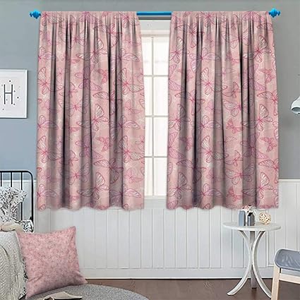 Amazon Com Pale Pink Blackout Curtain Cute Butterflies Ornate