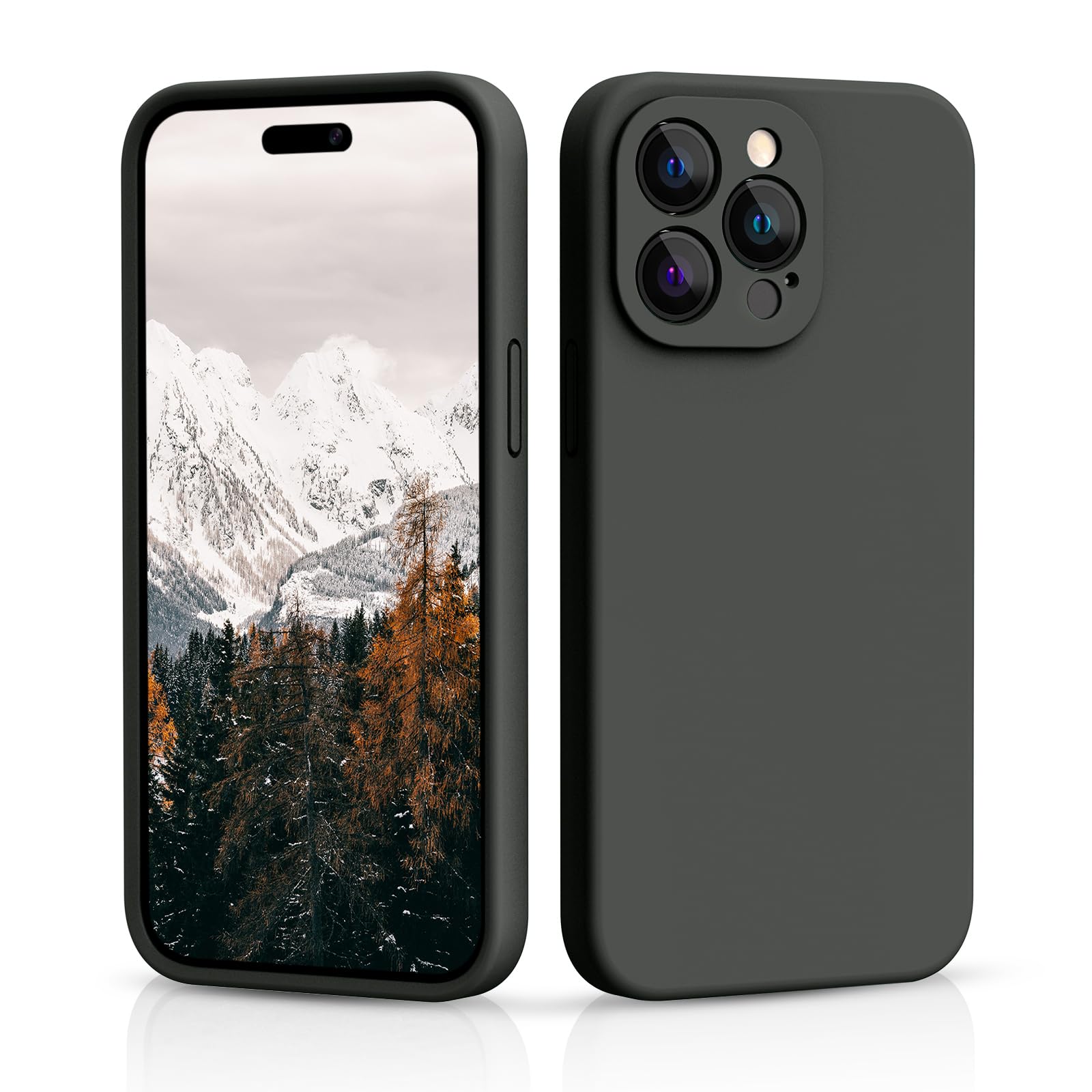 CALOOP Slim-Fit for iPhone 14 Pro Max Case,Skin Soft Liquid Silicone,Sturdy Hard Frame Shockproof Cover with Anti-Scratch Microfiber Lining,Full Protection for Screen and Lens,6.7 inch(Space Gray) — image 1
