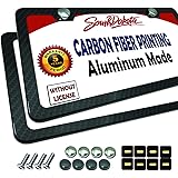 ZXFOOG Carbon Fiber License Plate Frame - Printed Carbon Pattern Black Aluminum Plate Frame with Stainless Steel Plate Screws