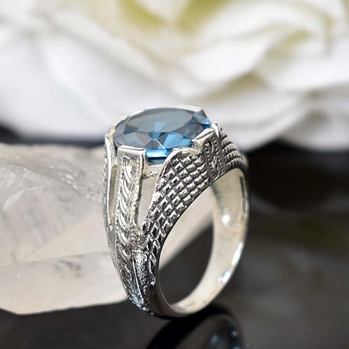 Gems Vibes Natural London Blue Topaz Ring Oval Cut Gemstone Ring