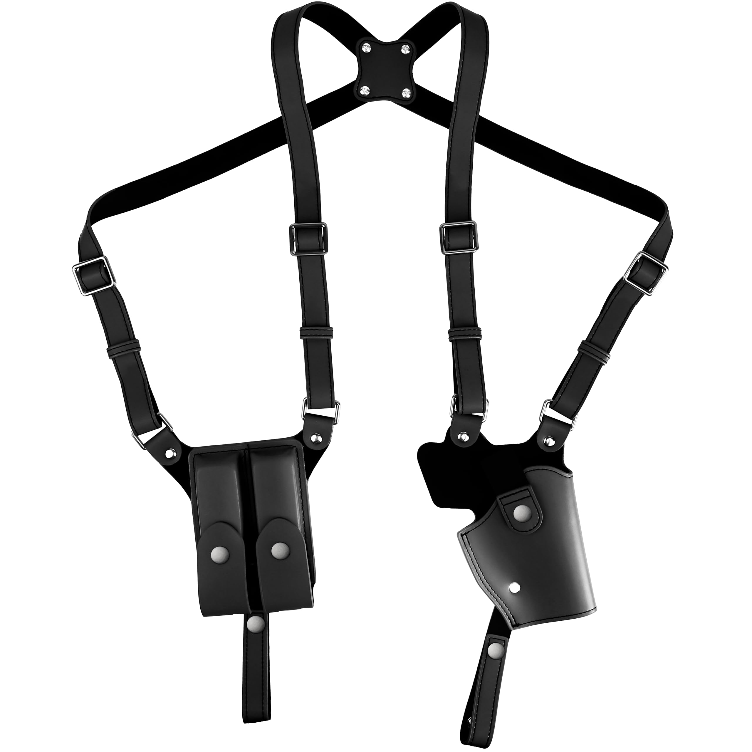 Photo 1 of Universal Shoulder Holster Leather Gun Holsters for Concealed Carry with Double Magazine Pouch Vertical Adjustable Body Holster for Men Women Fits 1911 Glock 17/19/23 and Most Pistols Right Hand Use