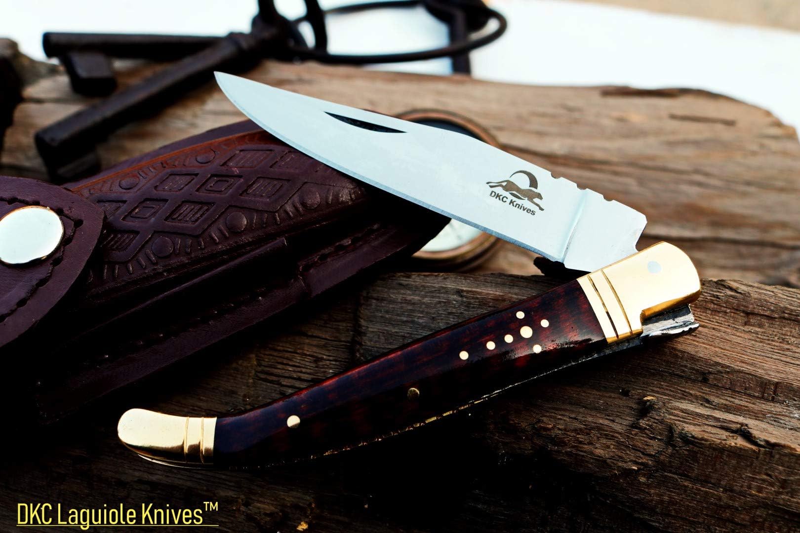 DKC Knives DKC-970-SW-440c Snake Eyes Laguiole 440c Stainless Steel Folding Pocket Knife Snake Wood 4.75" Folded 8.5" Open 3.5 oz 4" Blade High Class Looks Incredible