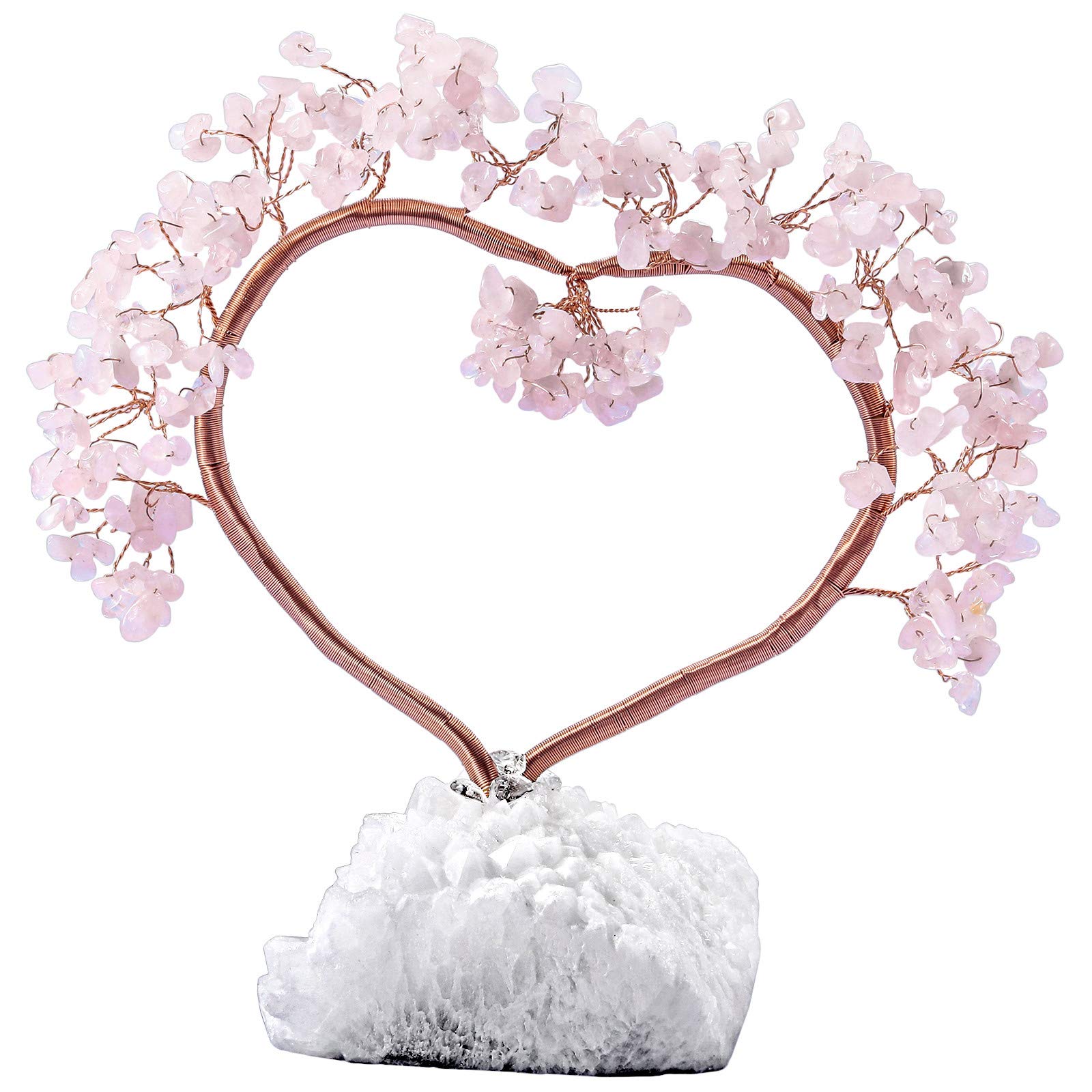 mookaitedecor Rose Quartz Crystal Tree with Quartz Cluster Crystal Base Love Heart Money Tree Figurines Feng Shui Home Office Decoration Wedding Ornament