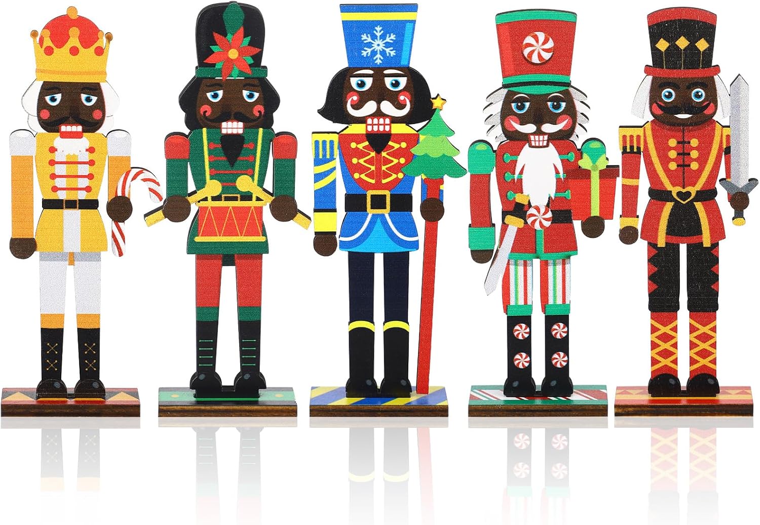 Nutcrackers - Suzile 5 Pcs Christmas Nutcracker Ornament Set Wooden Nutcracker Ornaments Decoration for Xmas Tree Table Decor Traditional Black African American Nutcracker Figures, 5 Styles
