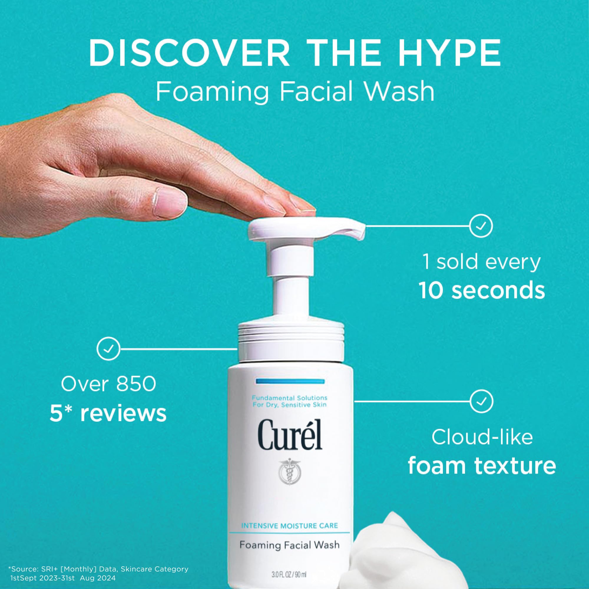 Curel Japanese Skin Care Foaming Daily Face Wash for Sensitive Skin, Hydrating Facial Cleanser for Dry Skin, pH-Balanced and Fragrance-Free, 5 Oz (Step 2 of 2-Step Skincare)