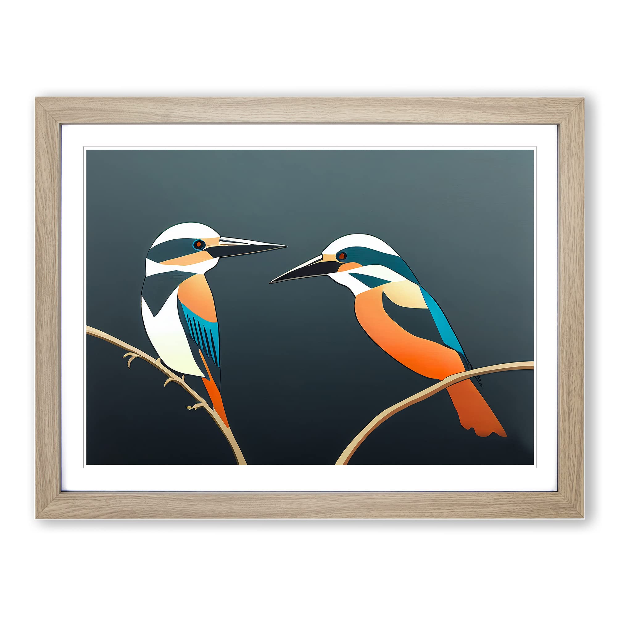 Abstract Kingfisher Birds Framed Print | A4 Oak Framed Wall Art | Ready to Hang | Abstract Fantasy Picture | Living Room Bedroom Lounge Office