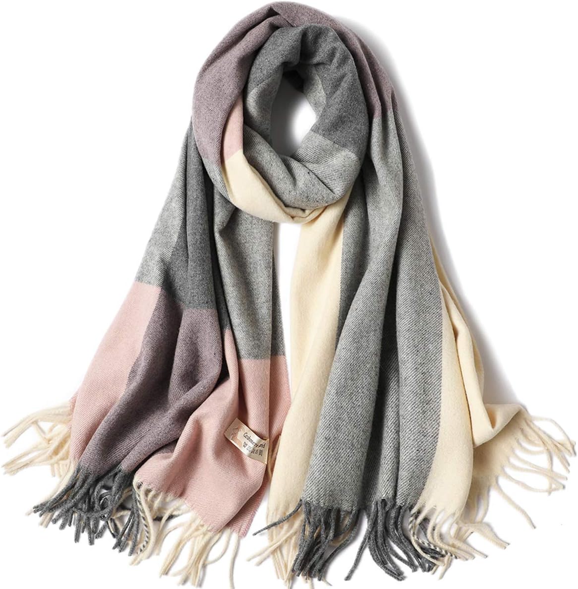 Womens Contrast Color Large Soft Cashmere Pashmina Shawls Wraps Scarf Winter Warm Tassel Shawl Scarves