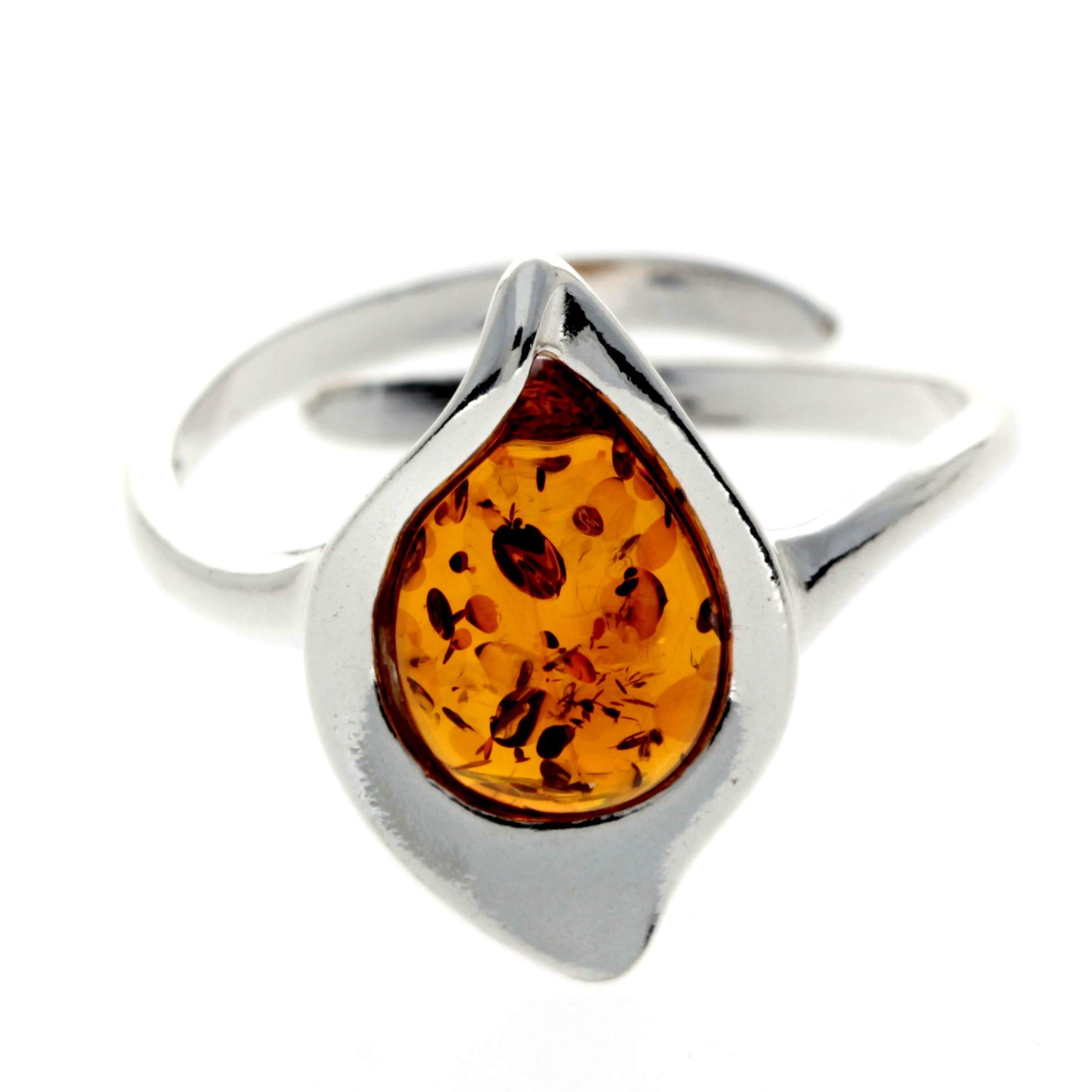 Sterling Silver & Genuine Cognac Baltic Amber Modern Ring - GL735A