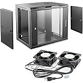 PrimeCables 9U Wall Mount Server Rack Cabinet, Network Rack Mount for Home & Office, Glass Door, 2 AC Fans, Adjustable Shelf