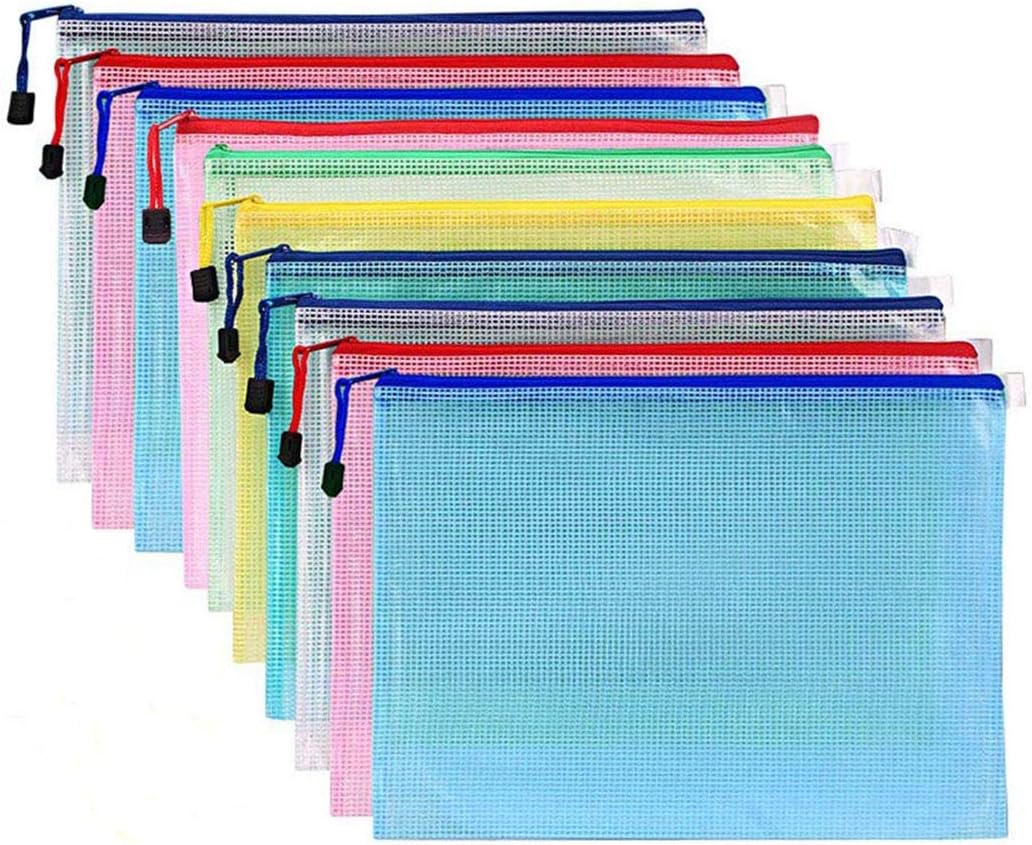 HOMEJIA 10Pcs A4 Size Durable Plastic Zip Wallets Folders Waterproof