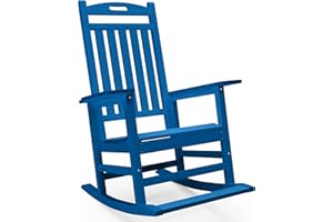 PLUUV Outdoor Rocking Chair, HDPE Patio Rocking Chairs with Footboard, All Weather Porch Rockers Outdoor for Adult, Effortless Installation, Navy