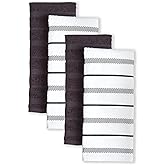 KitchenAid Albany Kitchen Towel 4-Pack Set, Matte Black/White, 16"x26"