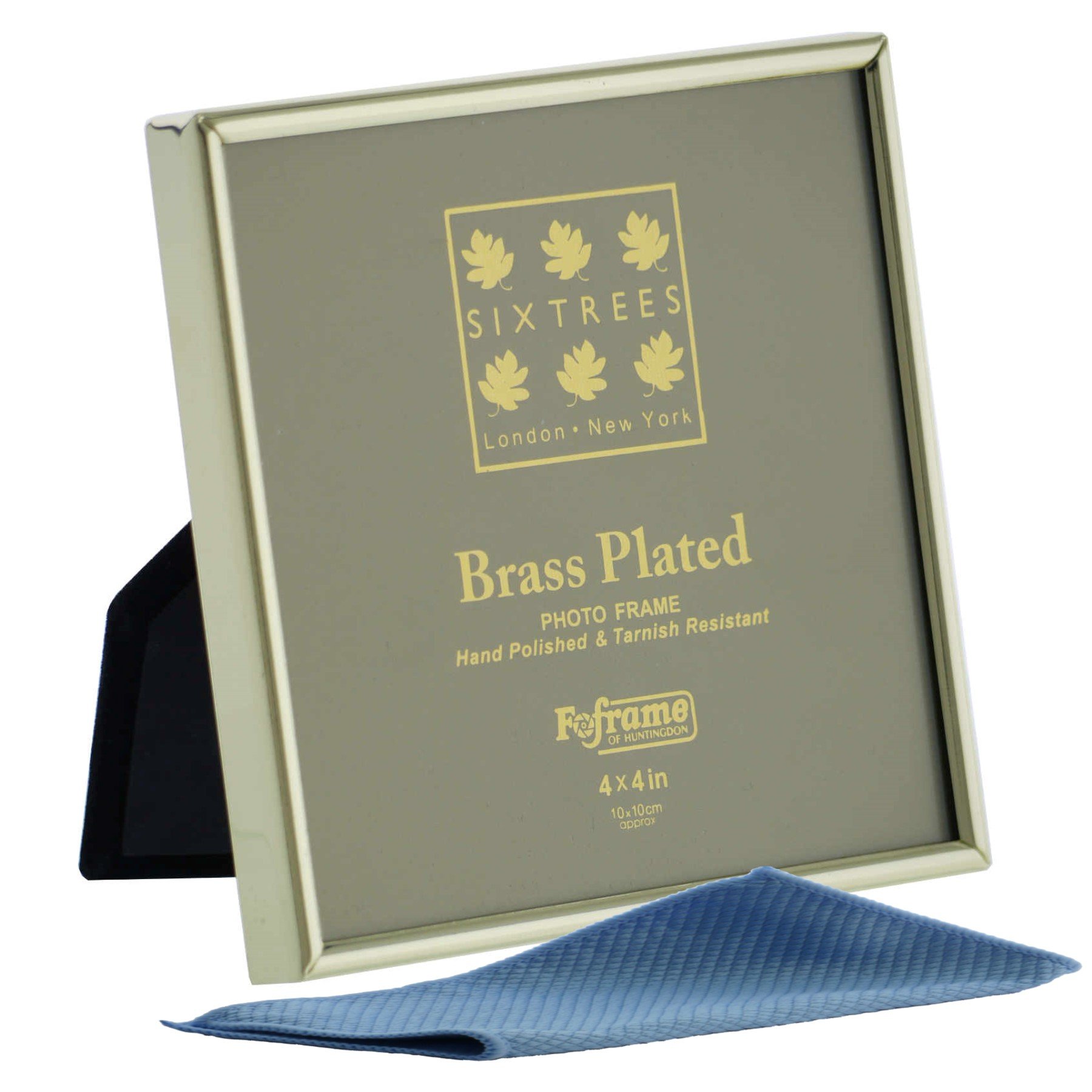 Sixtrees Hartford 1-400-44. Brass Plated 4 x 4 inch Photo Frame (102mm x 102mm) Picture - Complete with microfibre polishing cloth.