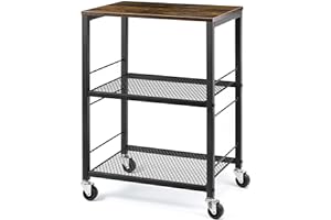 LIANTRAL 3 Tier Rolling Cart, Brown Kitchen Carts on Wheels with Storage, Multifunctional Utility Cart for Kitchen, Bathroom, Living Room, Bar, Office