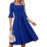 BerryGo Womens A Line Midi Dress Bell Sleeve Semi Formal Cocktail Dress Short Funeral Church Party Prom Belted Dresses