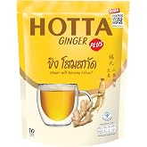 HOTTA Plus Instant Ginger Drink With Ginseng Extract Sore Throat Relaxing Low Sugar Real Asian Ginger Caffeine Free Tea Enjoy Hot or Cold, 10 Sachets