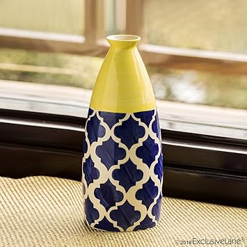 ExclusiveLane The Big-Neck Handpainted Ceramic Vase (11.4 cm x 11.4 cm x 25.9 cm, Blue)