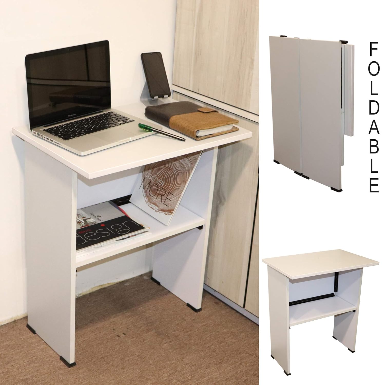 White Wooden Folding Computer Table for Laptop Study Office Desk Best