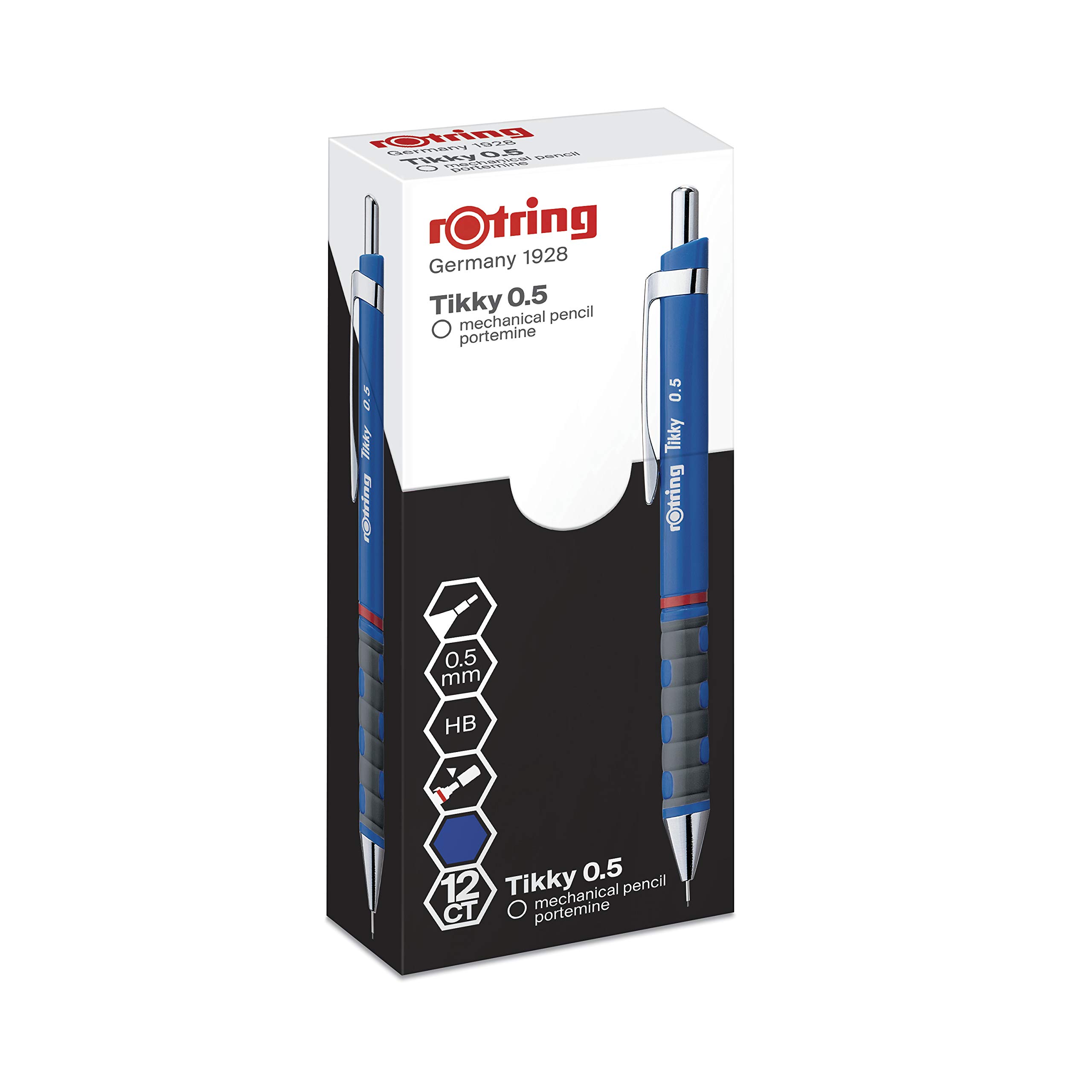 rOtring Tikky Mechanical Pencils, HB 0.5 mm, Dark Blue Barrels, 12 Count