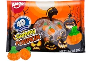 Amos Halloween Pumpkin Candies, 8.47oz Pack Individually Wrapped 30 Pieces, 4D Gummy Fall Pumpkins - Trick or Treat Bags