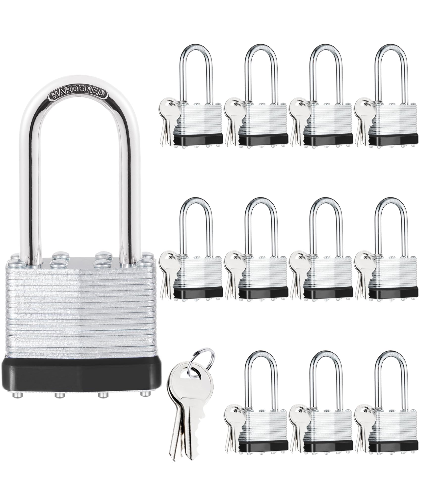 Photo 1 of **Only 6*** 12Pcs Padlocks with Same Keys,Laminated Steel Black Silver(1-9/16",40mm),Long Shackle for Sheds,Gates,Fences,Toolbox,Outdoor and Indoor Use